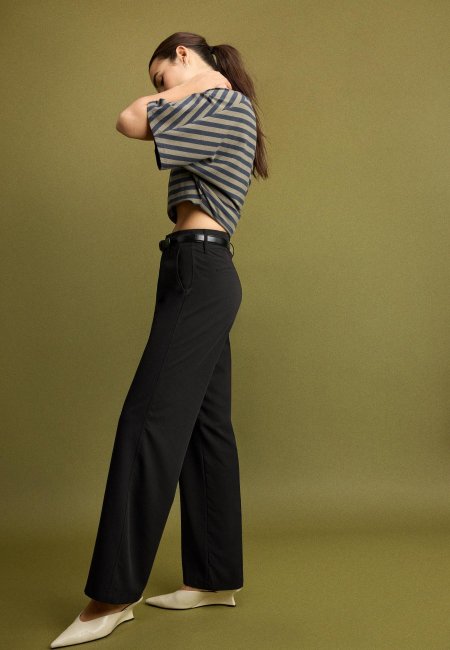 FLOWING STRAIGHT SMART TROUSERS WITH BELT BLACK